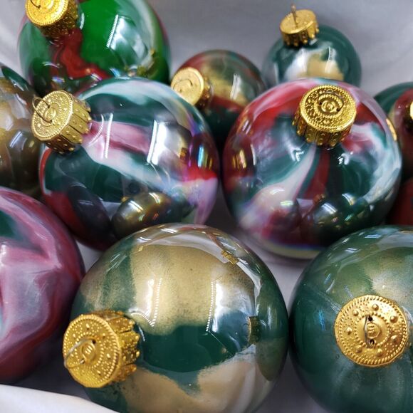 Vintage Glass Ball Christmas Ornament Lot of 11 Swirl Red Green Gold Iridescent - Picture 11 of 16